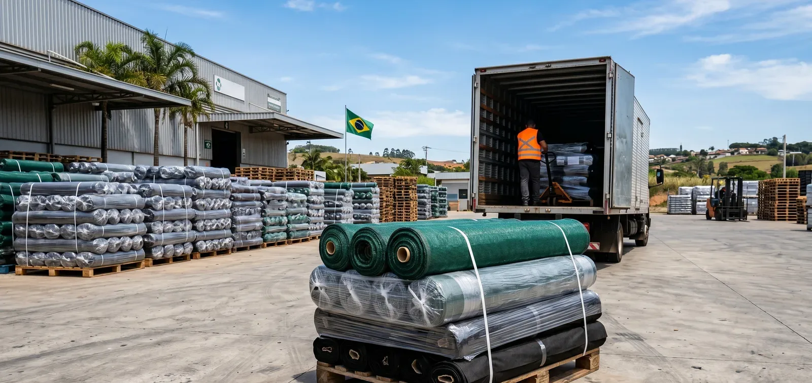 Pátio de expedição com rolos prontos